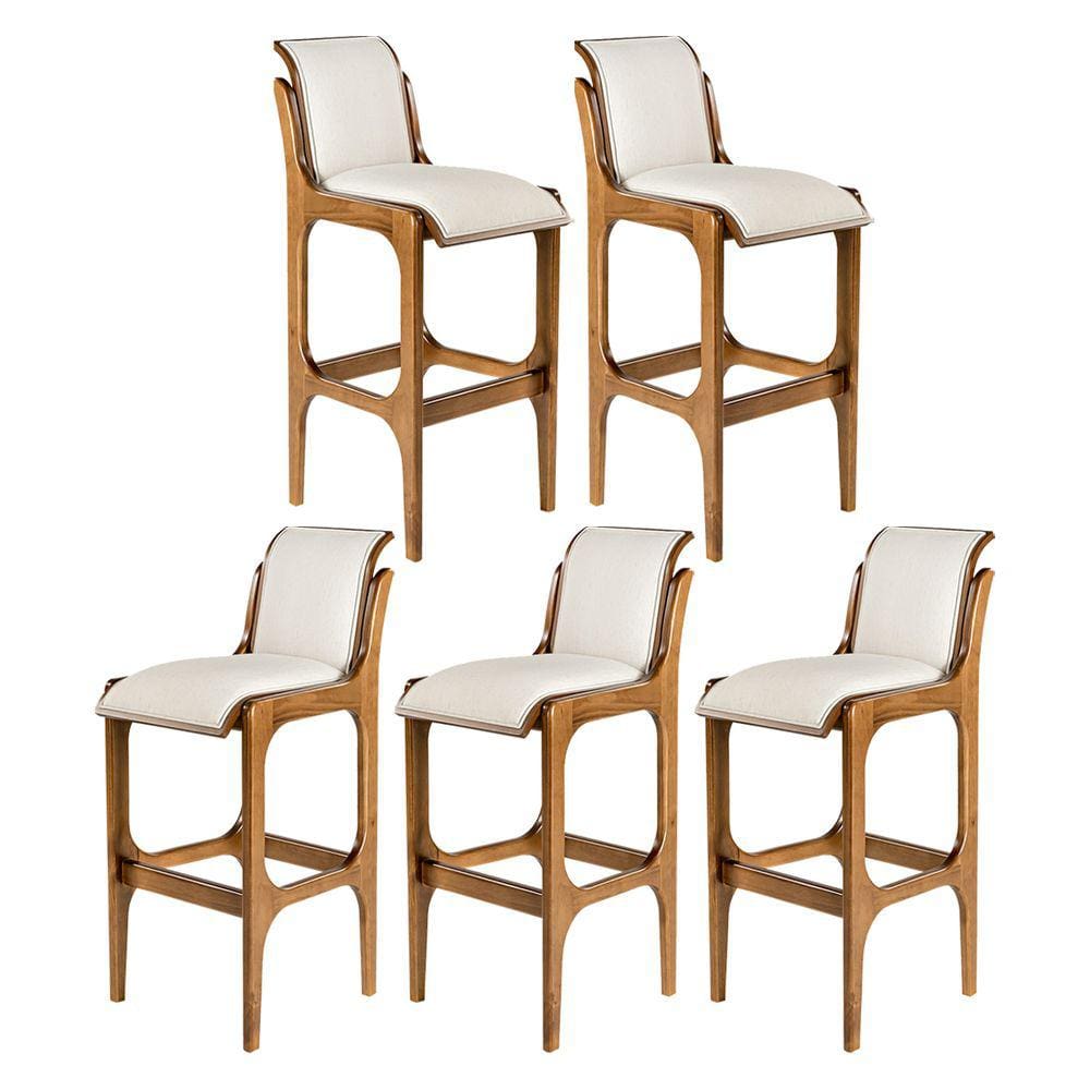 Kit 5 Banquetas Alta para Cozinha 37x101Cm Barcelona Madeira Imbuia Linho Bege Cru L71
