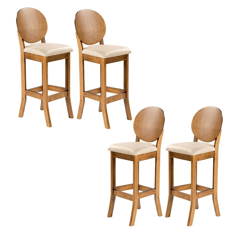 Kit 4 Banquetas Alta para Bancada 113 x 36 Cm Florence Madeira Maciça Linho Bege M58 - RMI