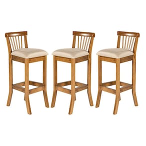 Kit 3 Banquetas Alta para Área Gourmet 36x100 Cm Valencia Madeira Maciça Imbuia Linho Bege M58