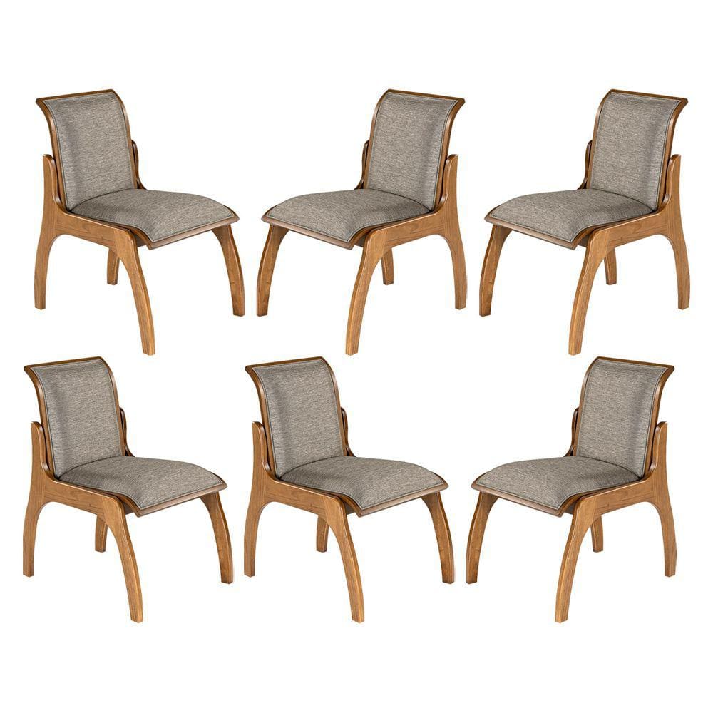 Kit 6 Cadeiras de Madeira Maciça Imbuia para Mesa de Jantar 55x82 Cm Barcelona Linho Cinza L55