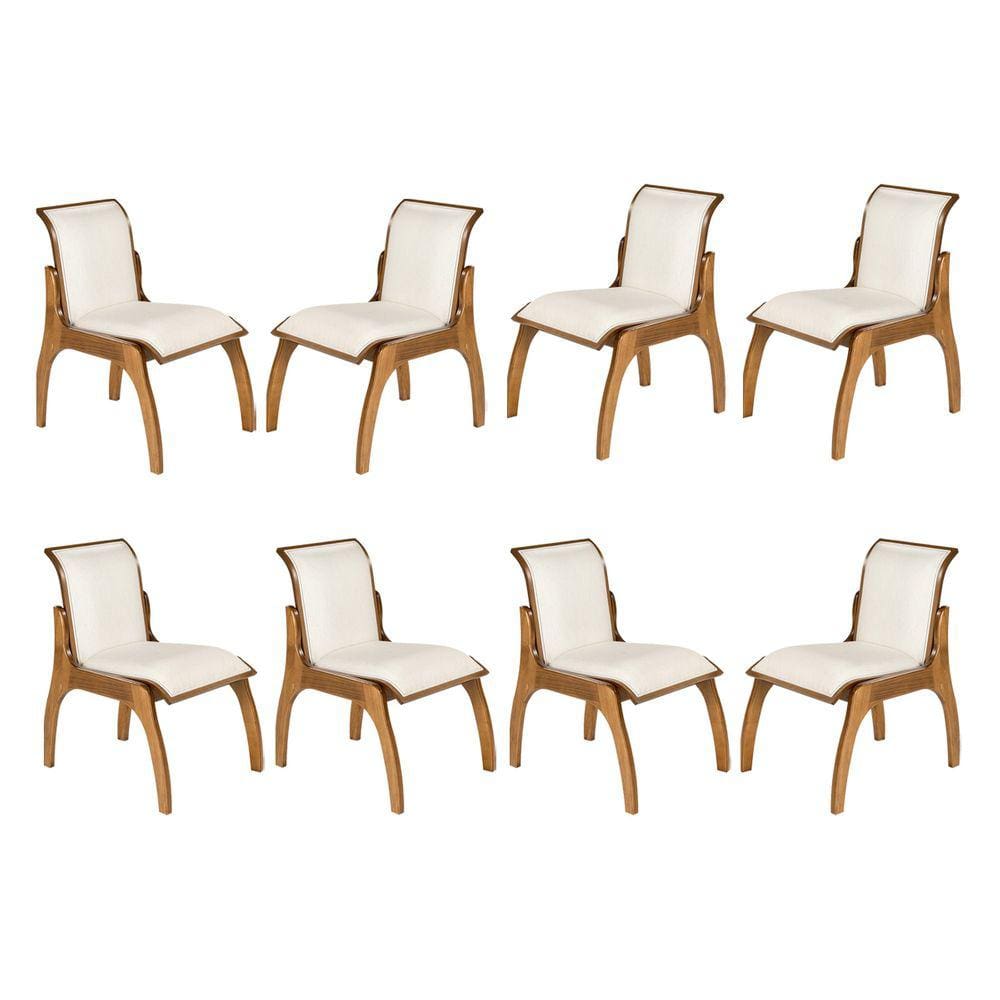 Kit 8 Cadeiras de Madeira Maciça Imbuia para Mesa de Jantar Barcelona Linho Bege Cru L71
