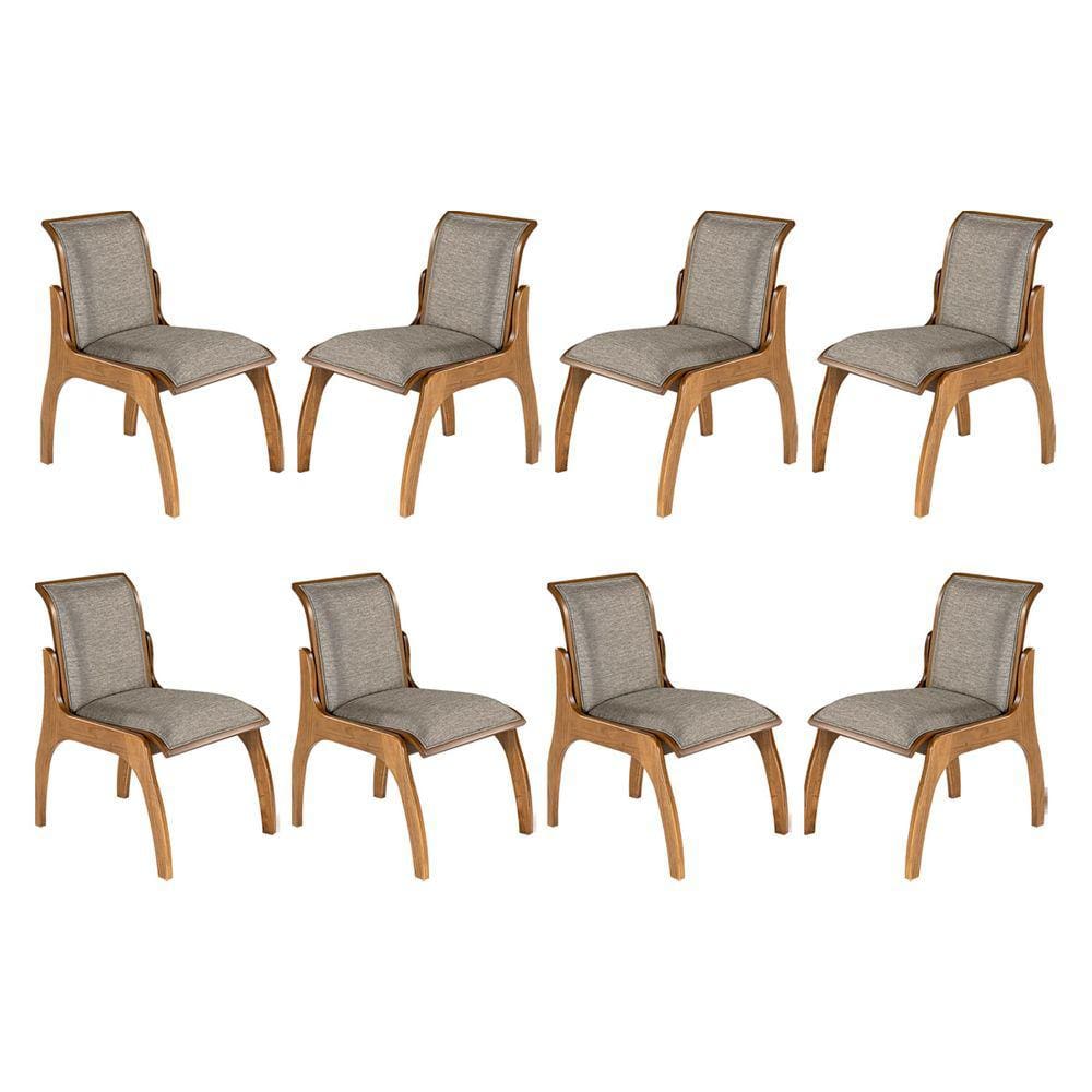 Kit 8 Cadeiras para Mesa de Jantar 55 x 82 Cm Barcelona Madeira Maciça Imbuia Linho Cinza L55