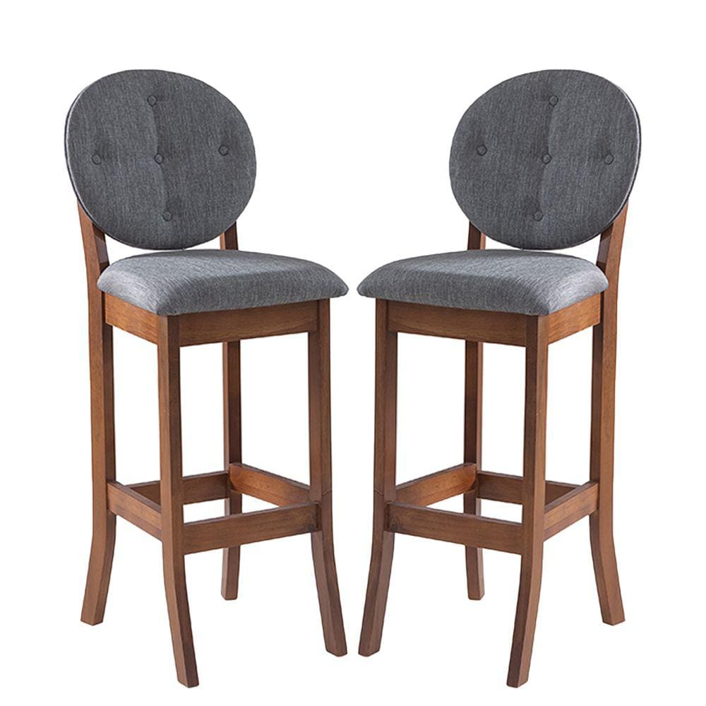 Kit 2 Banquetas Alta Estofada com Encosto Florence 113 x 36 Cm Madeira Maciça Linho Cinza L55