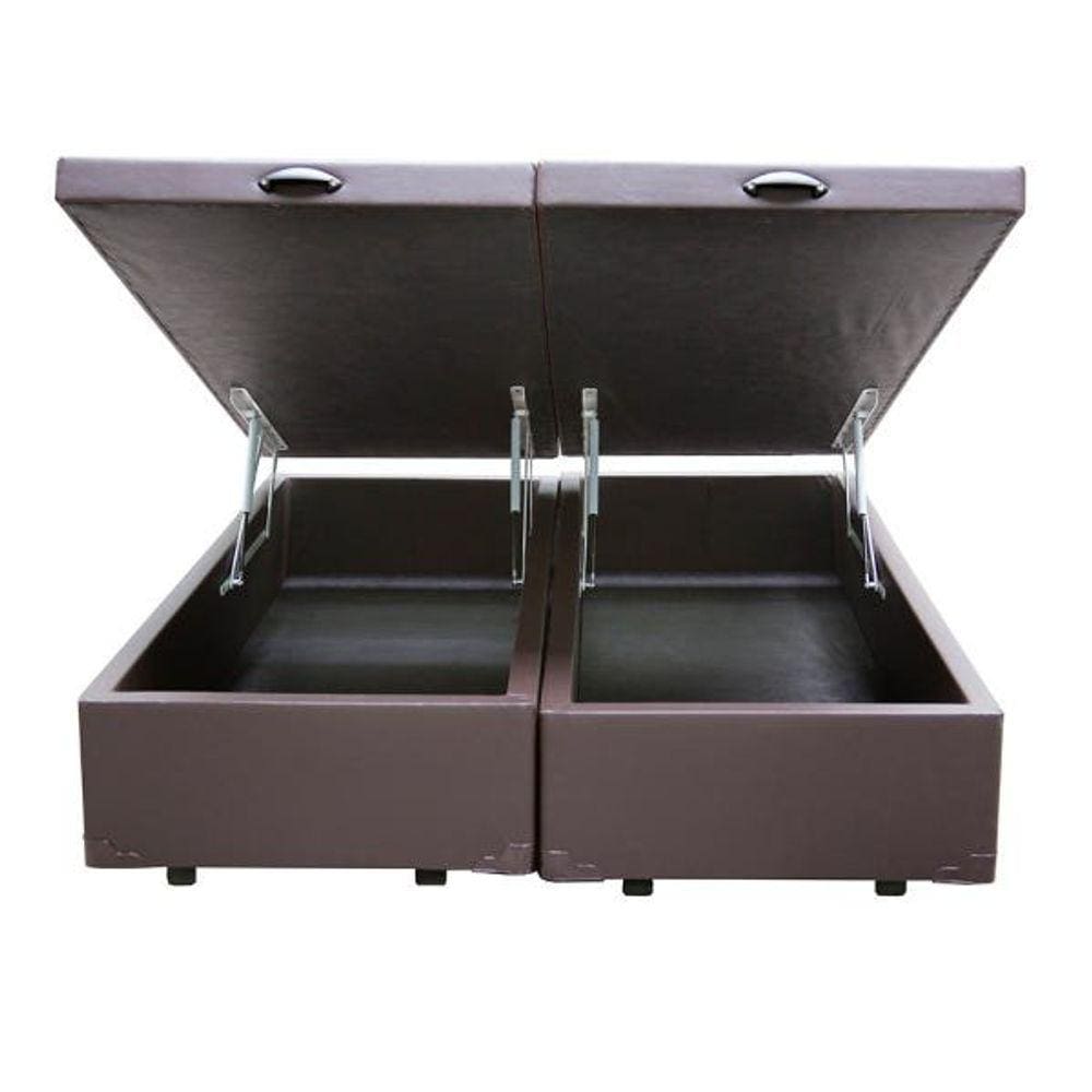Base Box Baú King Bipartido Sintético Marrom 39x198x203