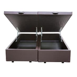 Base Box Baú Queen Bipartido Sintético Marrom 39x158x198