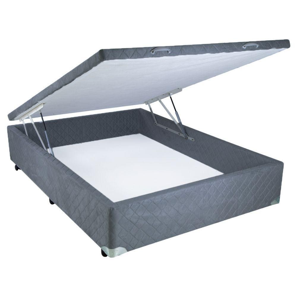 Cama Box Baú casal Suede cinza 39x138x188