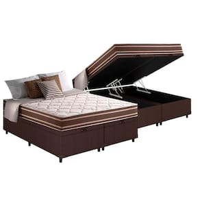 Cama Box Baú King: Colchão Molas Ensacadas Anjos MasterPocket Duo Sono + Base CRC Suede Brown(193x203)