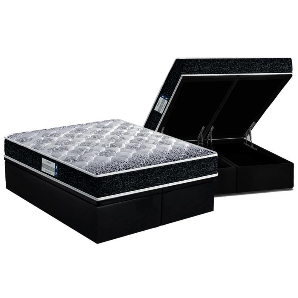 Cama Box Baú King: Colchão Anatômico Probel D33/EP Firmepedic ProDormir Advanced Tech1500 Double Face + Base CRC Suede Black(193x203)