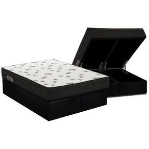 Cama Box Baú King: Colchão Espuma D45 Ortobom Light Saúde OrtoPillow + Base CRC Courano Black(193x203)