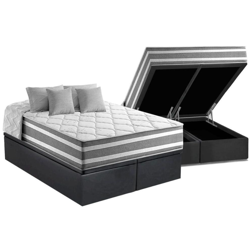 Cama Box Baú Queen: Colchão Molas Ensacadas Anjos MasterPocket Duo Sono + Base CRC Suede Gray(158x198)