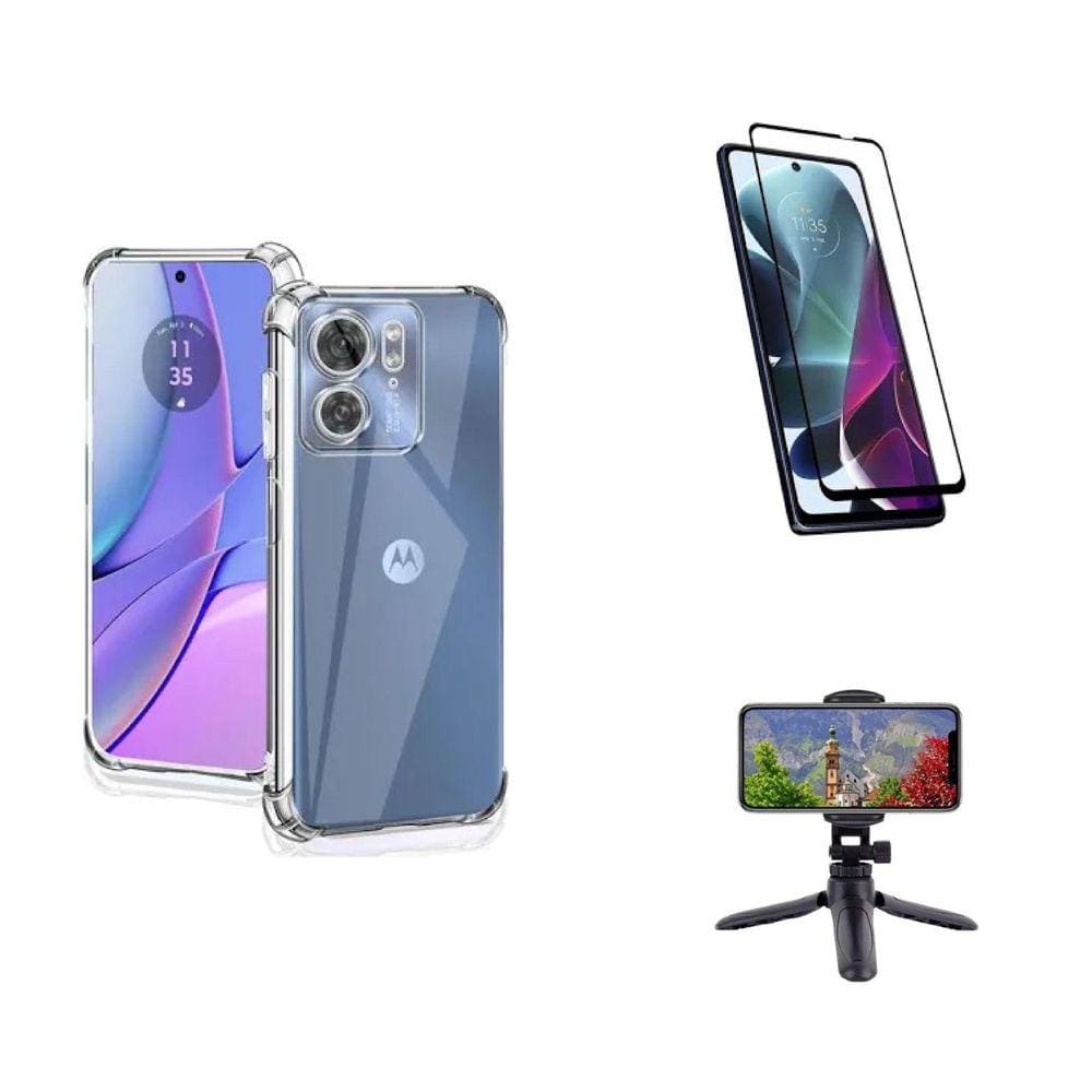 Kit Tripé Tripod 360 graus para Morotola Moto G54 + Capa + Pelicula De Vidro