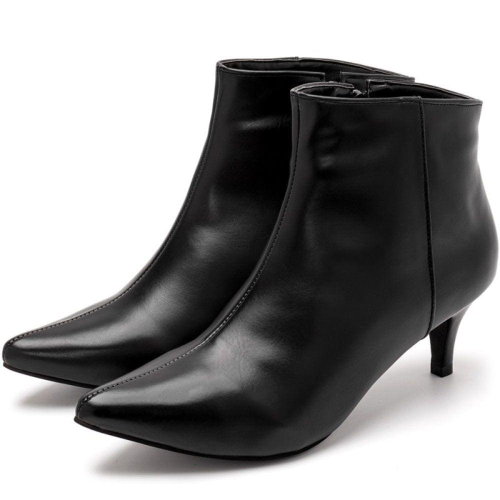 Bota Cano Curto Feminino Lisa Bico e Salto Fino Fecho Zíper