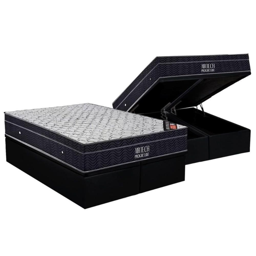 Cama Box Baú King: Colchão Molas Bonnel Ortobom Nanolastic Airtech Progressive + Base CRC Suede Black(193x203)