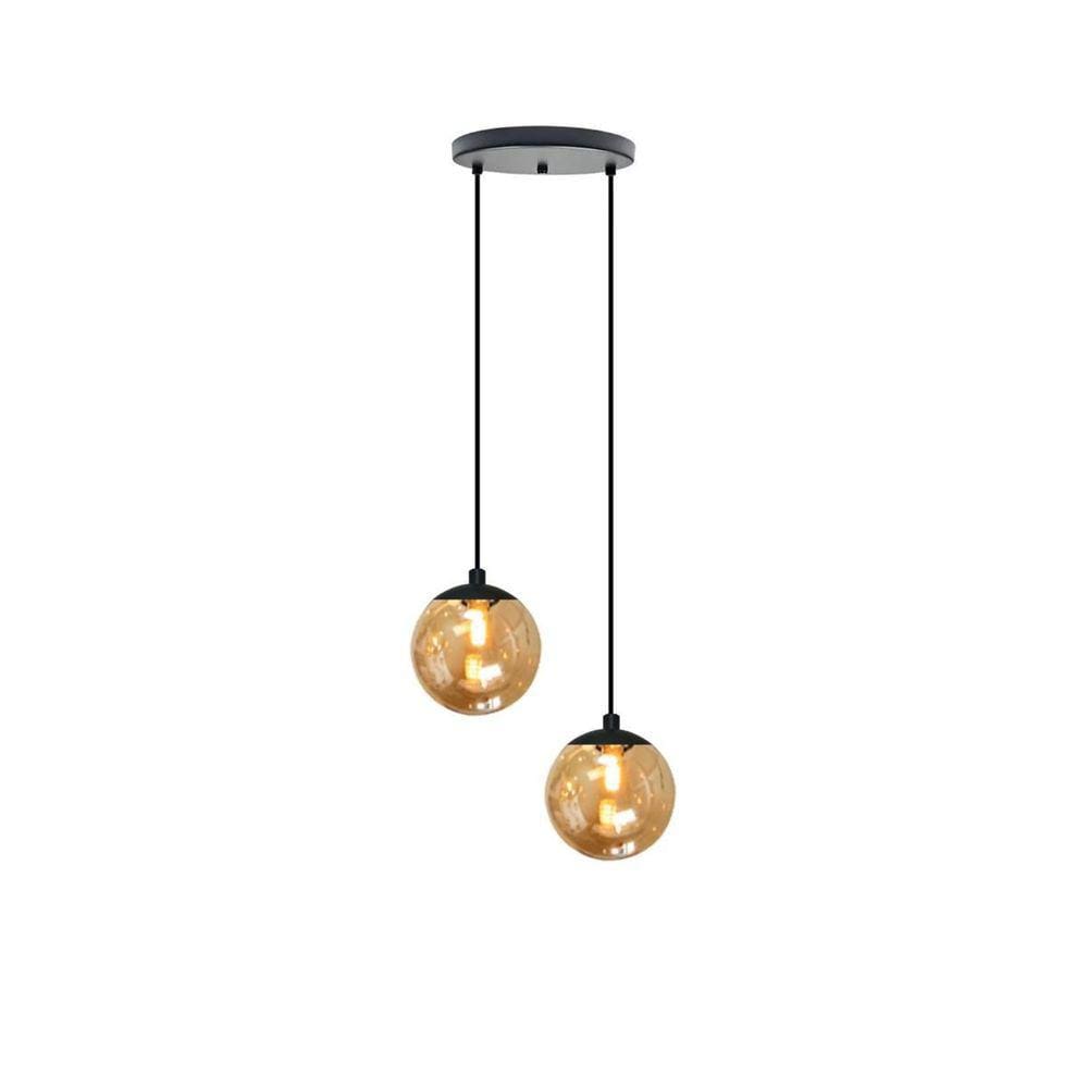 Pendente Preto Globo Duplo Alumínio/Vidro 20cmx1,50m
