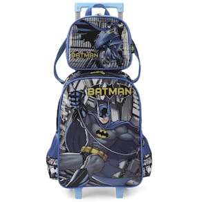Kit Mochila de Rodinhas Lancheira Luxcel Batman Azul
