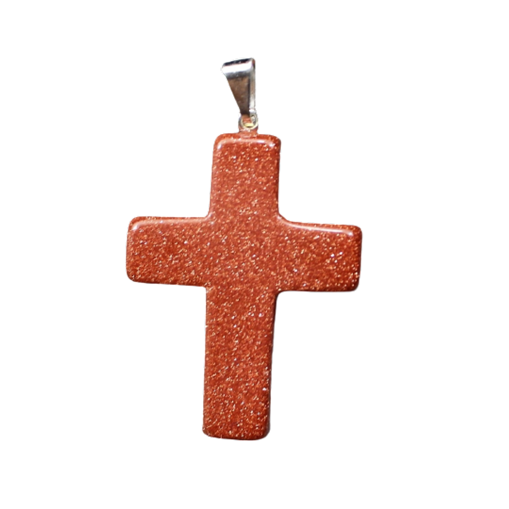 Colar Crucifixo Pedra do Sol Pino Envolto em Prata