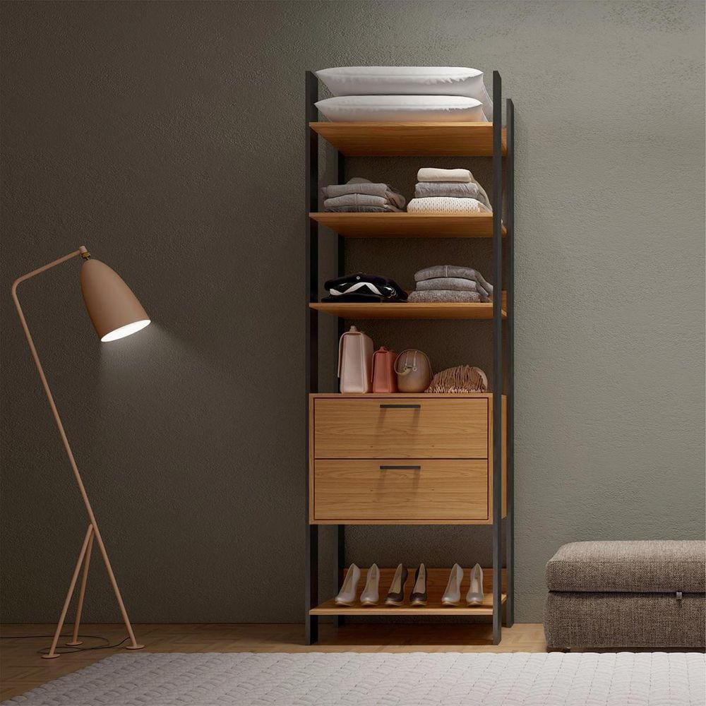 Armário Aberto Closet 2 Gavetas 73x220cm em 100% MDF Freijó Preto Fosco Dalla Costa