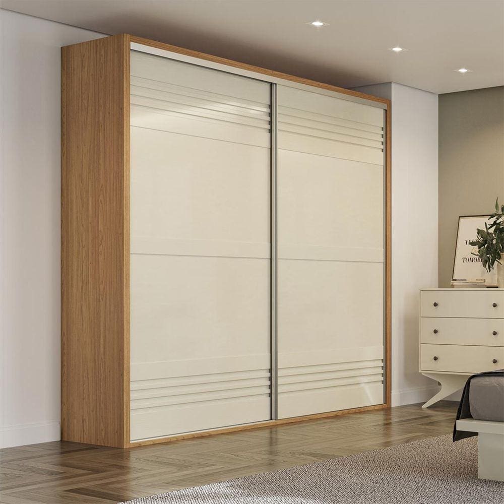 Guarda Roupas com 2 Portas de Correr 223cm em 100% MDF Freijó Off White Dalla Costa