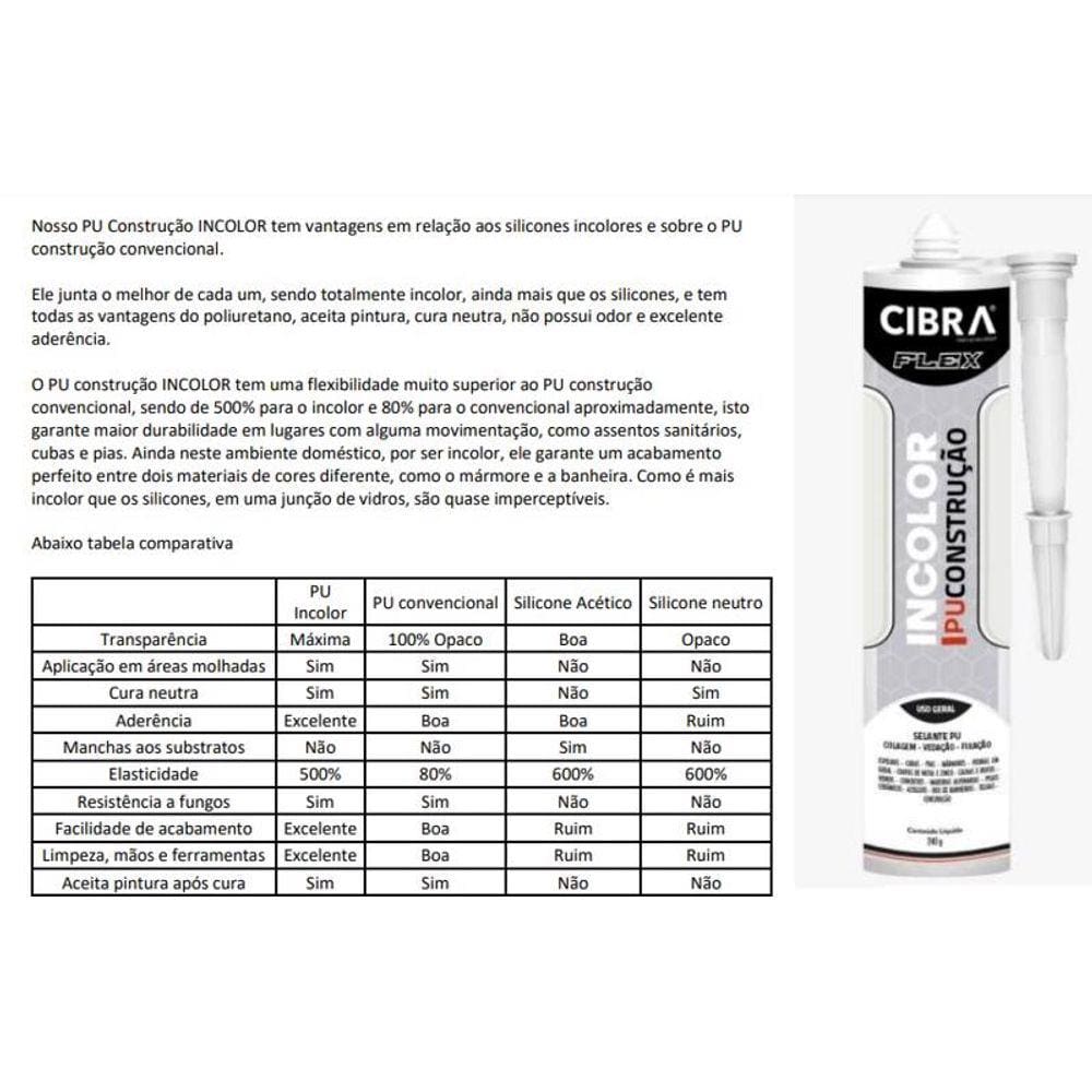 Cola Selante Adesivo Pu Construção 240g Incolor Transparente