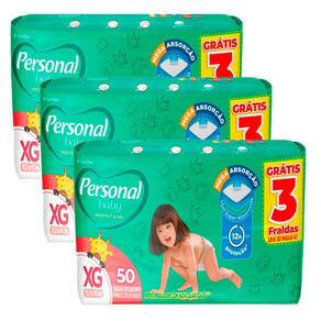 Kit 3 Fraldas Personal Soft e Protect Hiper XG 50 Unidades