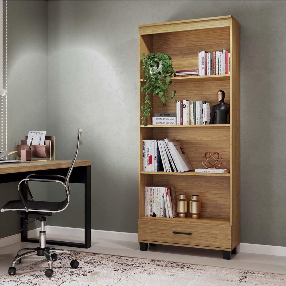 Estante Office 4 Prateleiras e 1 Gaveta 100% MDF Freijó Pradel