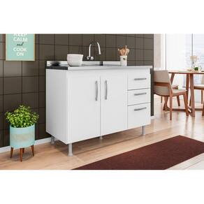 Balcão Armário de Cozinha Nathan 120cm Branco S/ Tampo