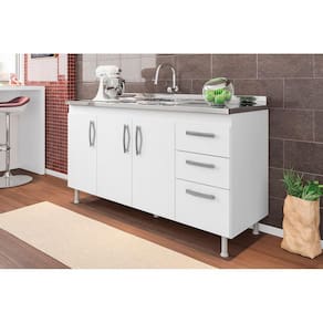 Balcão Gabinete de Pia Nathan 160cm Branco S/ Tampo