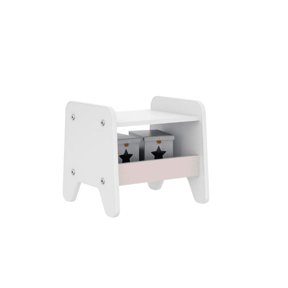 Banquinho Infantil Montessori com Porta Objetos Movelbras Branco Rosa