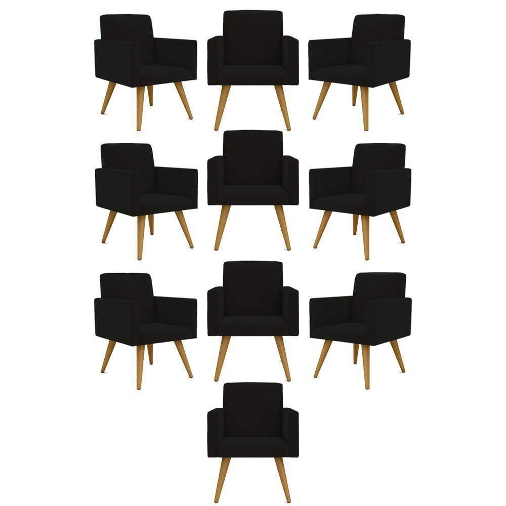 Kit 10 Cadeiras Poltronas Decorativa - Escritório - Recepção Cor:preto
