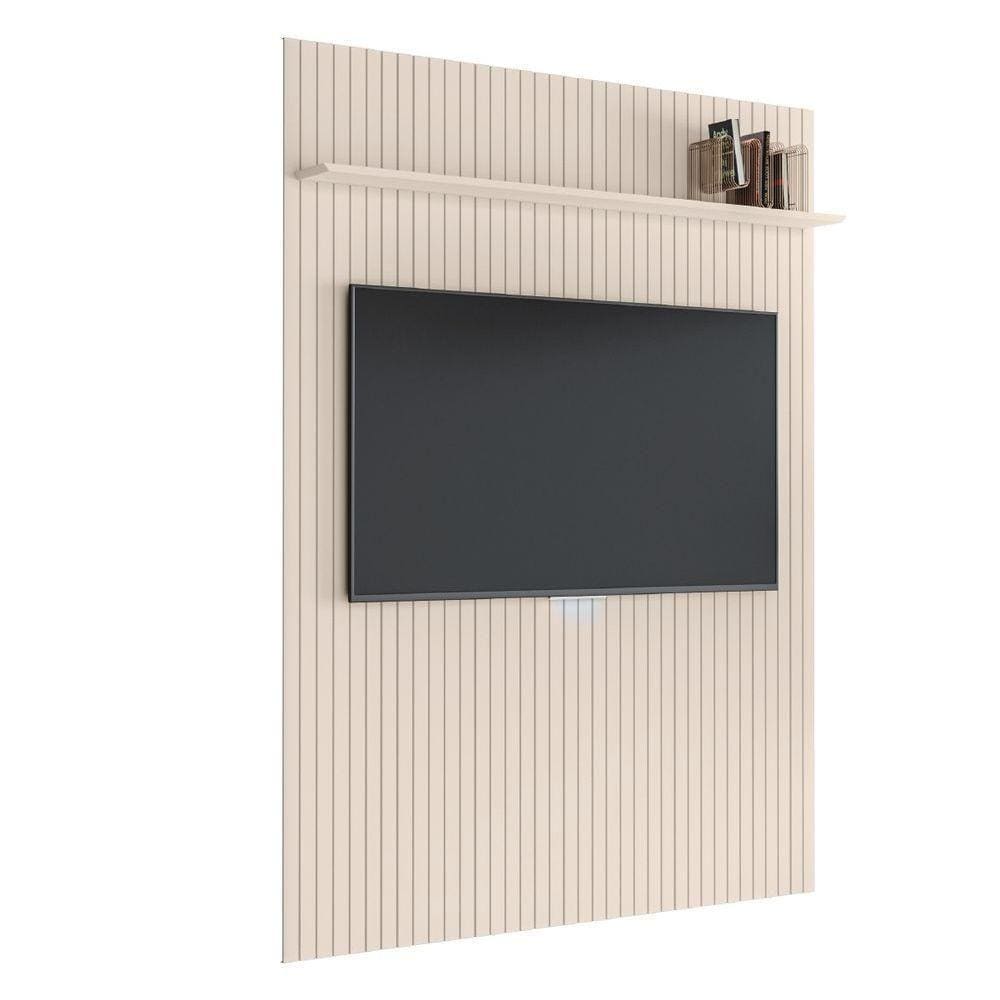 Painel Para Tv Até 55 Polegadas Ripado Com Prateleira Arbo 1,35x2,40m Off White Edn Off White