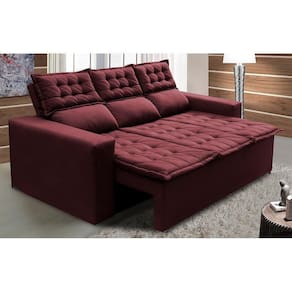 Sofá 3 Lugares Retrátil E Reclinável Cama Inbox Slim 2,00m Velusoft Vinho