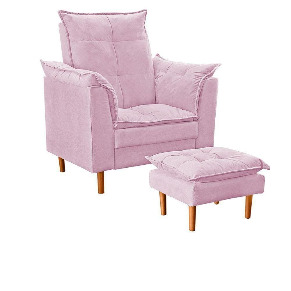 Poltrona De Amamentação Ergonômica Loana Com Puff Suede Rosê