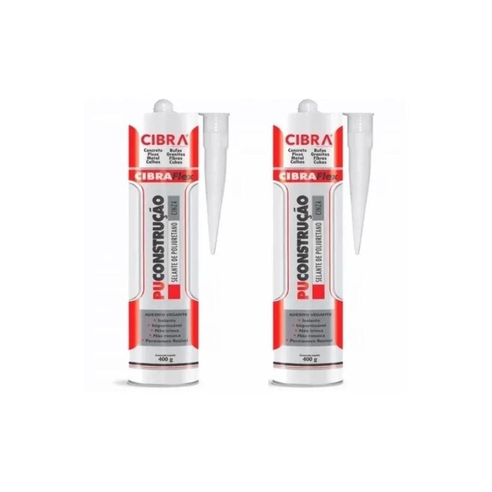 02 Cola Selante Adesivo Cibra Flex Pu Construção 400gr Cinza