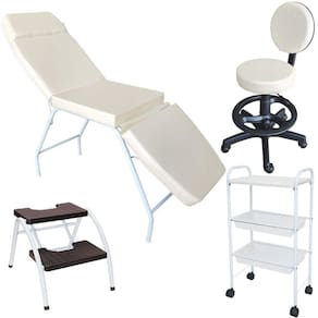 Kit Estética Maca 3 pos Mocho Escada e Carrinho Branco Facto