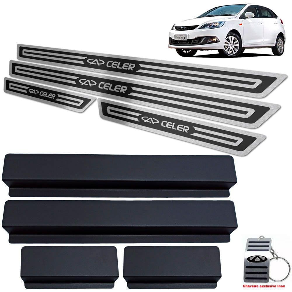 Soleira Aço Inox Chery Celer 2013 a 2018 Preto Alto Relevo
