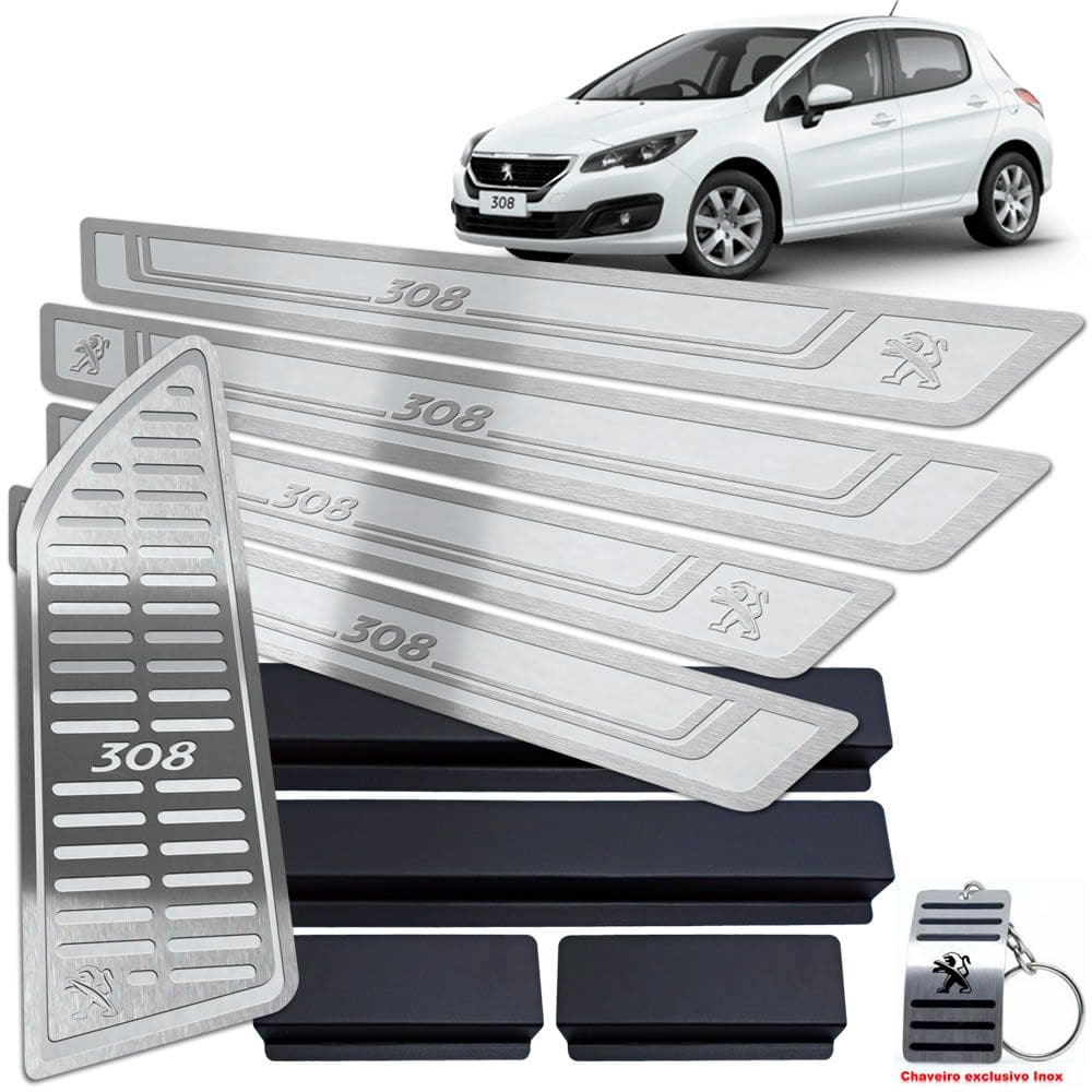Soleira + Descanso Peugeot 308 2011/2019 Prata Alto Relevo
