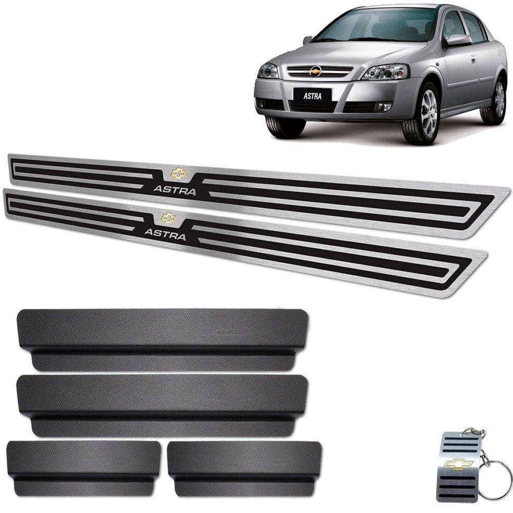 Soleira Aço Inox Chevrolet Astra Preto Alto Relevo 2 Portas