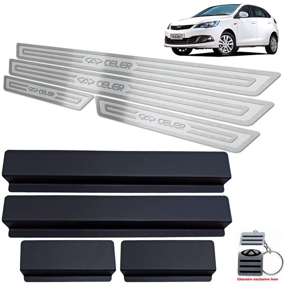 Soleira Aço Inox Chery Celer 2013 a 2018 Prata Alto Relevo