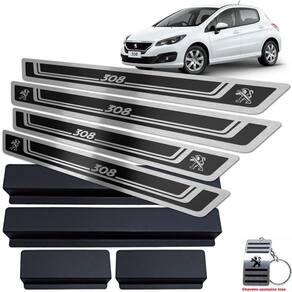 Soleira Em Aço Inox Peugeot 308 2011/2019 Preto Alto Relevo
