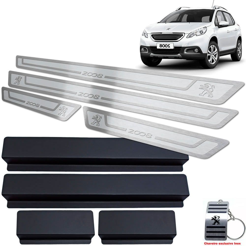 Soleira Aço Inox Peugeot 2008 2015/2019 Prata Alto Relevo