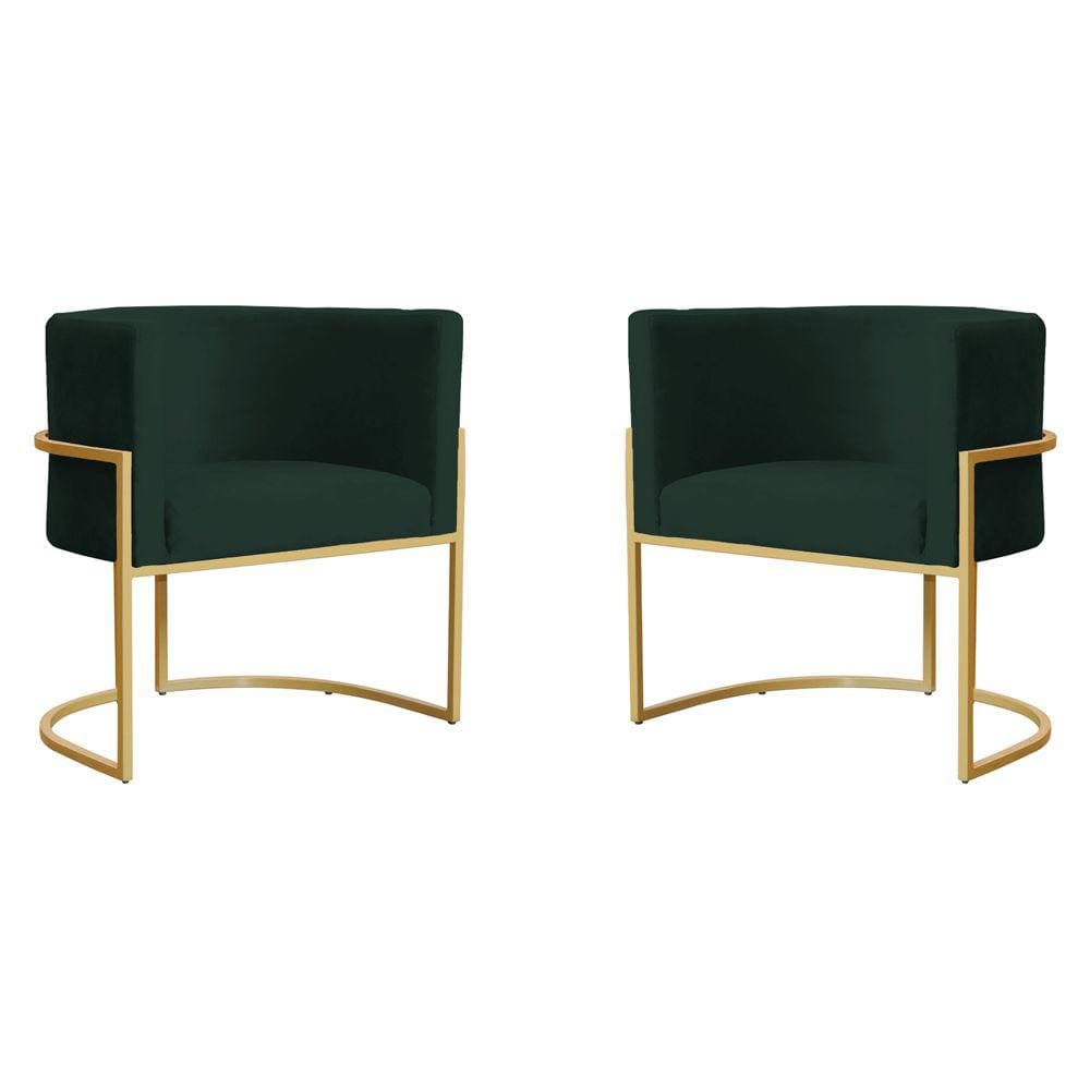 Kit 2 Poltronas Decorativa Sala de Estar Luana Base Gold Veludo Verde - Montanaris Decor