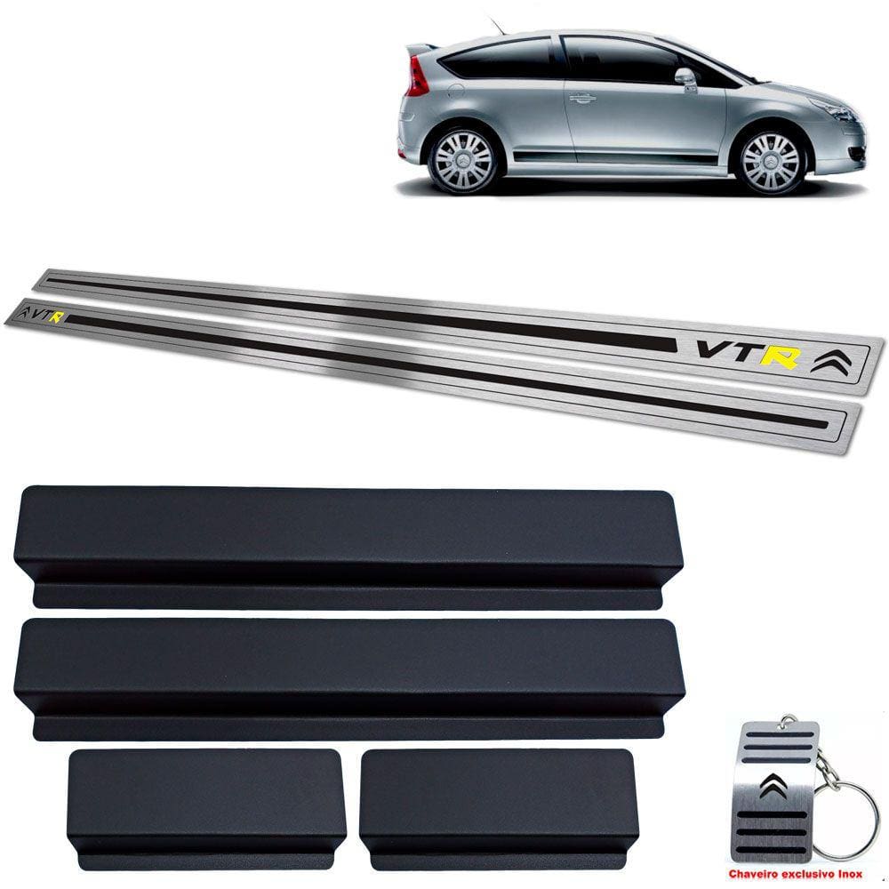 Soleira Em Aço Inox Citroen C4 Vtr 2005 A 2010 Preto