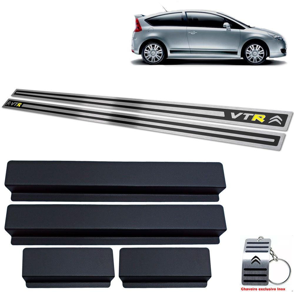 Soleira Inox Citroen C4 Vtr 2005 A 2010 Preto Alto Relevo
