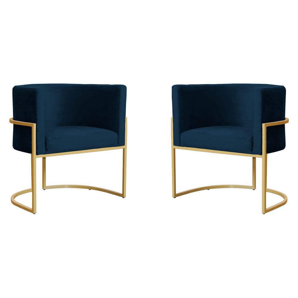 Kit 2 Poltronas Decorativa Sala de Estar Luana Base Gold Veludo Azul Marinho - Montanaris Decor