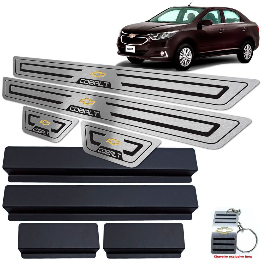 Soleira Baixo Relevo Em Aço Inox Chevrolet Cobalt Preto