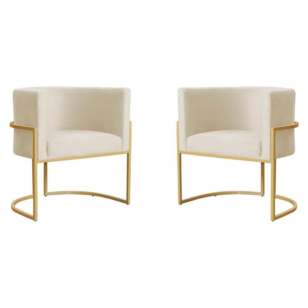 Kit 2 Poltronas Decorativa Sala de Estar Luana Base Gold Veludo Bege - Montanaris Decor