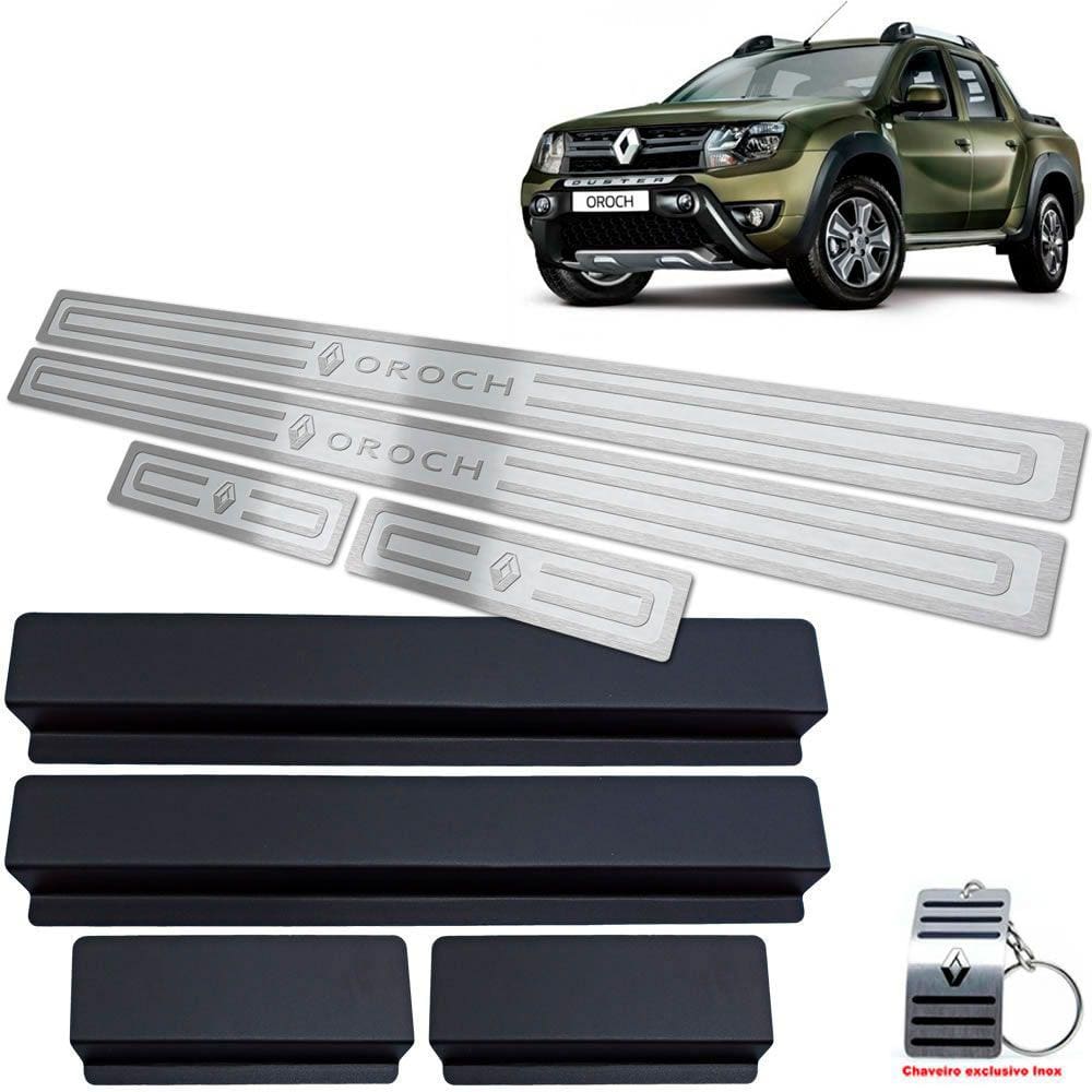 Soleiras Aço Inox Duster Oroch 2016/2021 Prata Alto Relevo