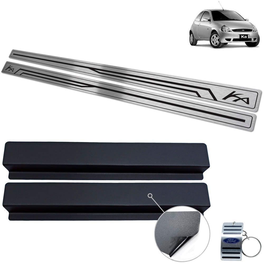 Soleira Em Aço Inox Ford Ka 1997 A 2007 Preto Baixo Relevo