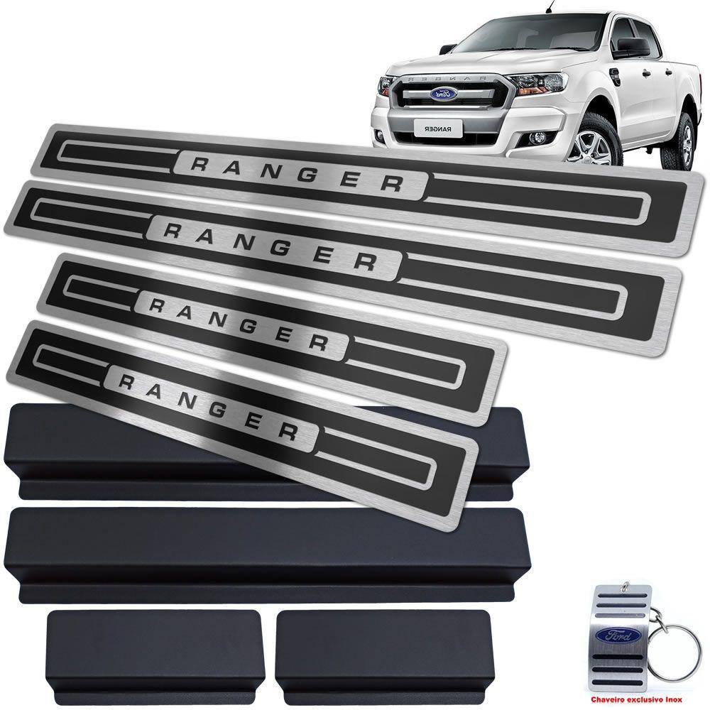 Soleira Aço Inox Ford Ranger 2017 A 2020 Preto Alto Relevo