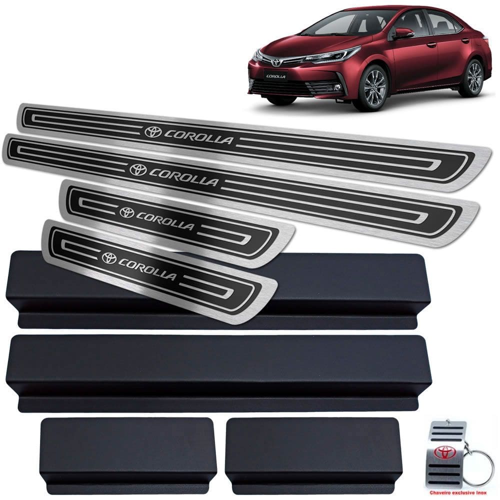 Soleiras Em Aço Inox Corolla 2014 A 2019 Preto Alto Relevo